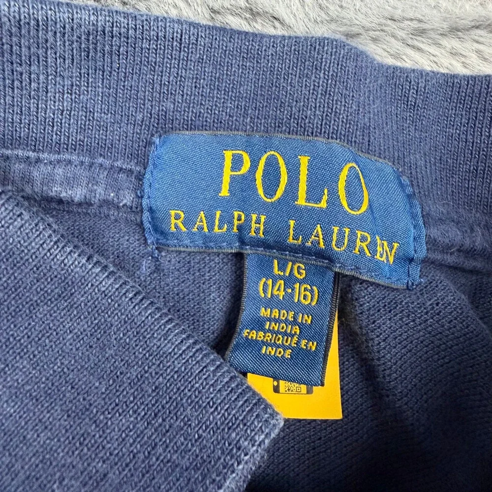 Polo Ralph Lauren Kids Navy Multi Color Stripe Cotton Polo Shirt Size L 14-16